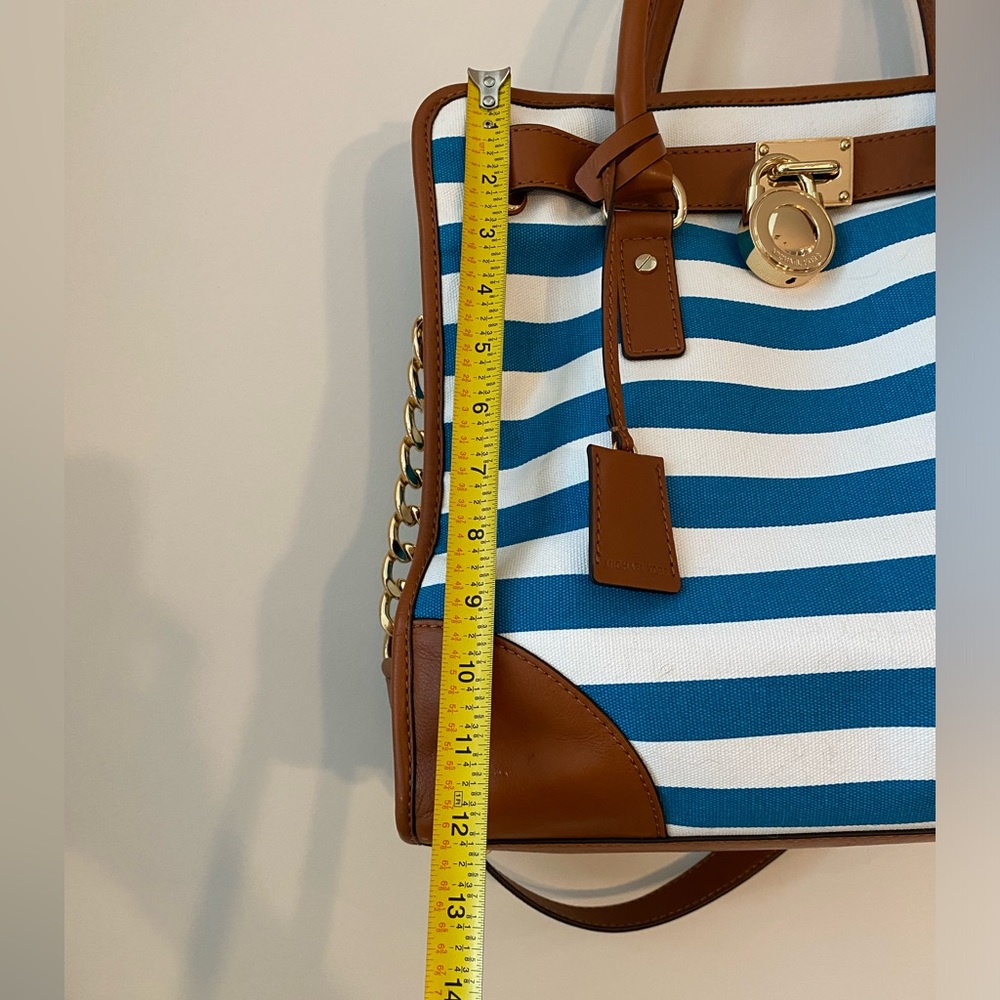 Michael Kors Aqua Blue Striped Hamilton Tote Bag - Picture 11 of 12